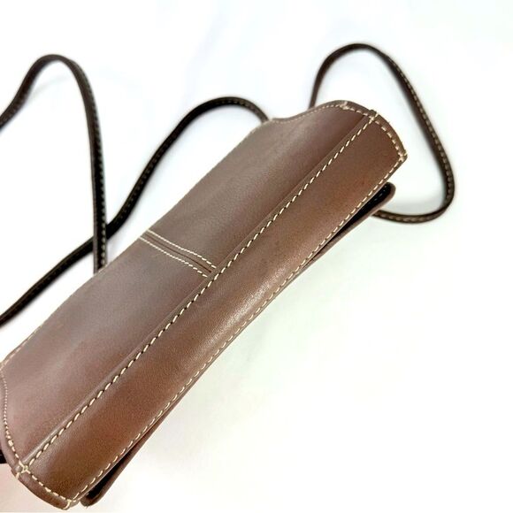 Fossil Brown Leather Exposed Stitch Trifold Crossbody Organizer Wallet Mini Bag - Picture 9 of 16